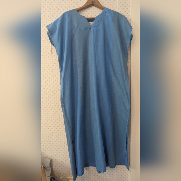 Dresses & Skirts - 💙 Linen Blue 2X Women's Dress Kaftan Embroidery Side Slit Handmade By H